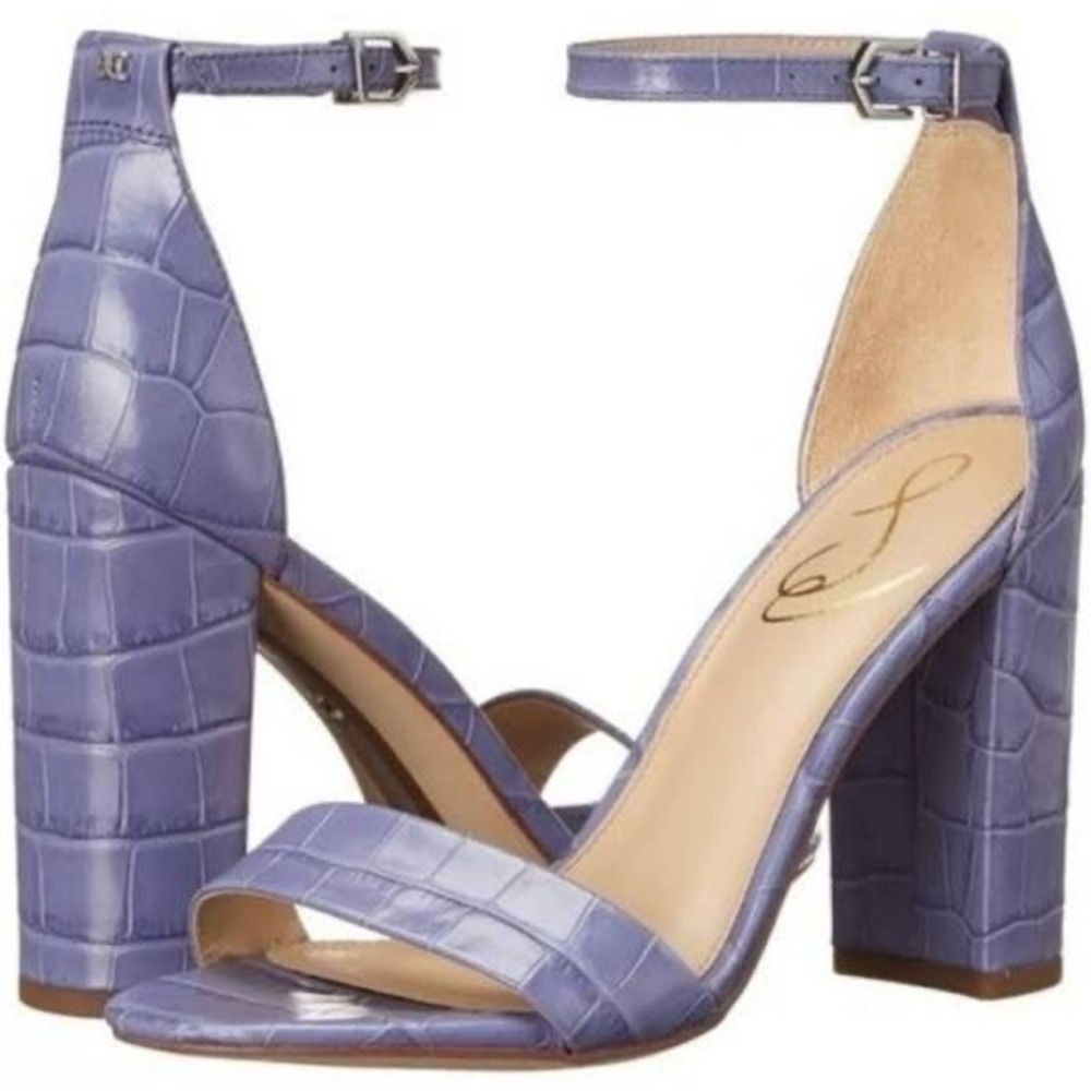 Sam Edelman Yaro Periwinkle Blue Croc Embossed Block Heel Sandals 10M